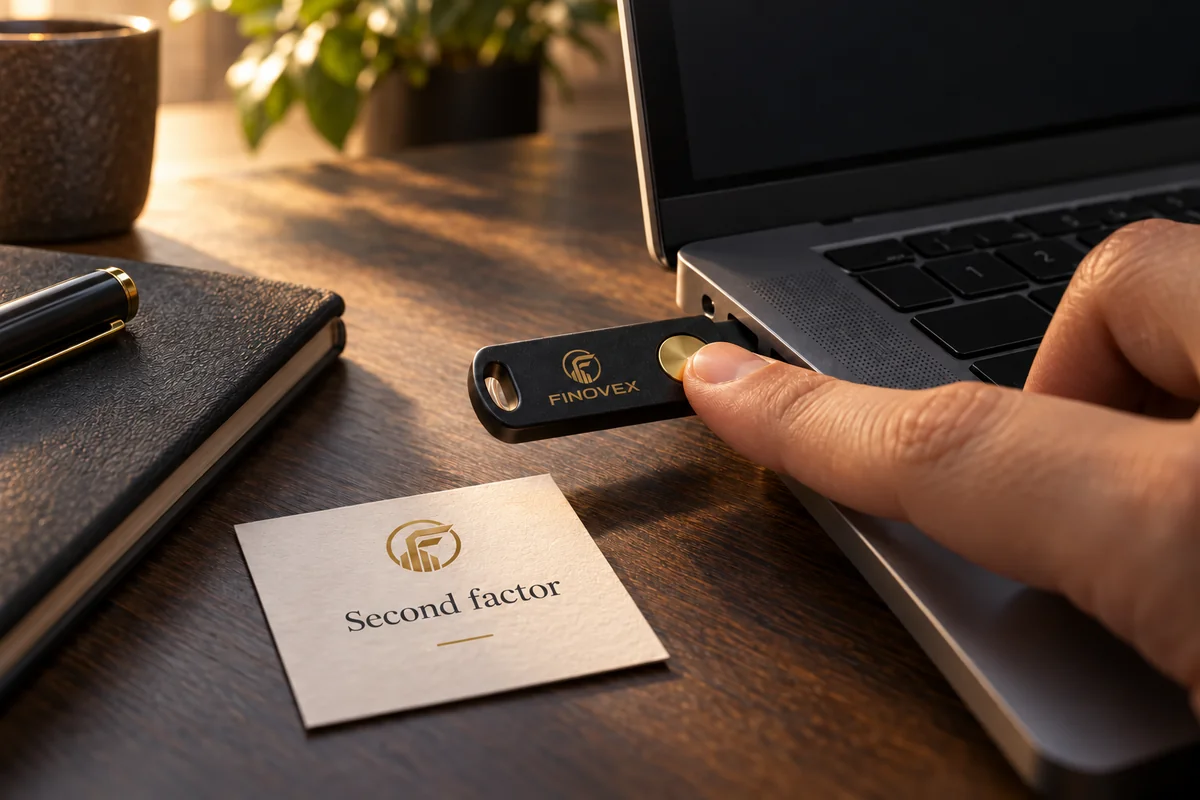 A physical security key plugged into the side of a computer, with no visible interface.