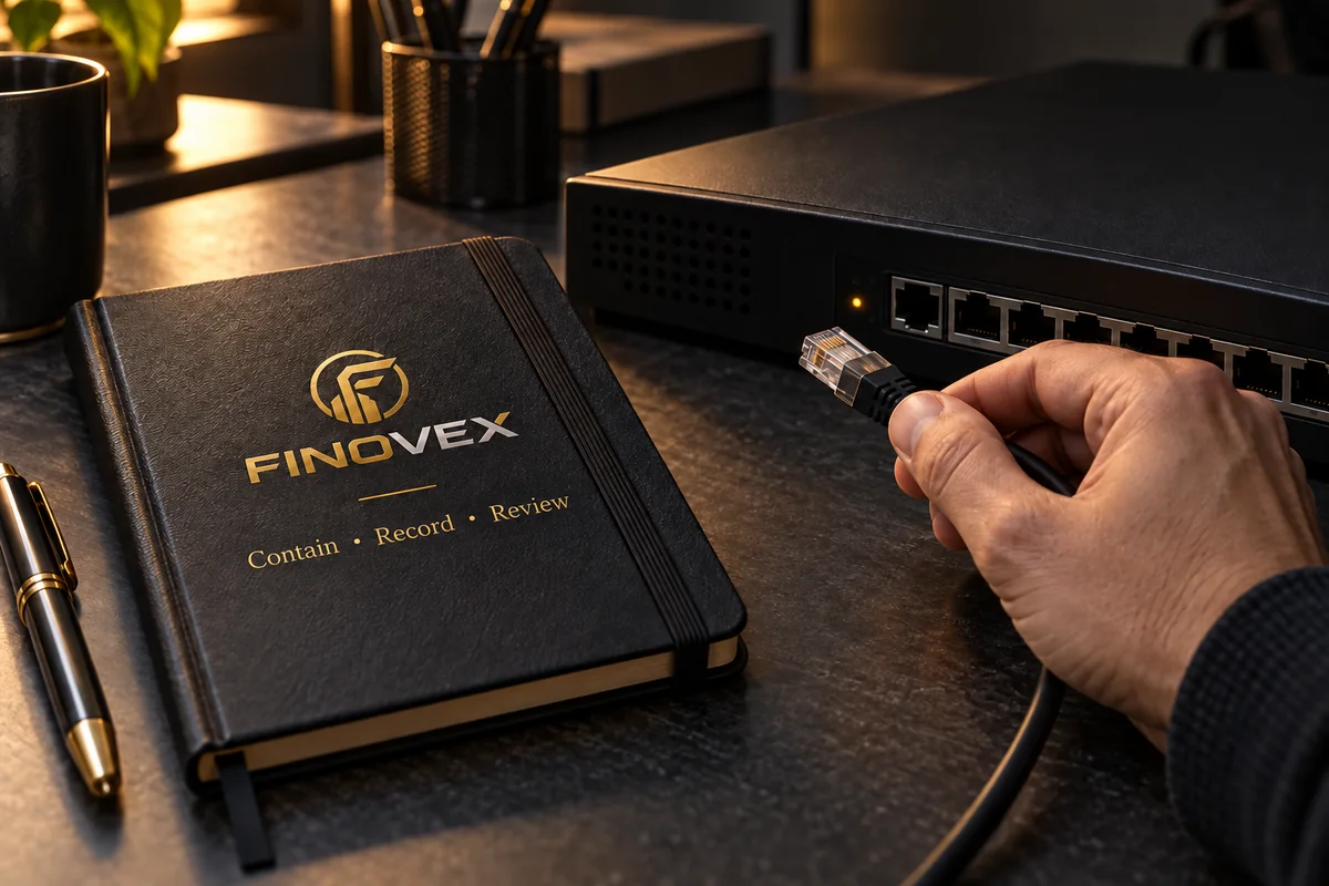 A connector pulled away from a device, in a staged scene about interrupting and preserving evidence after a suspicion.