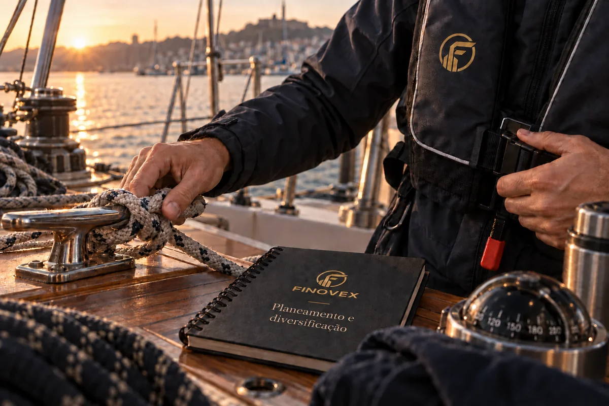 Pessoa verifica o equipamento de um barco antes de sair, como metáfora da avaliação da exposição.